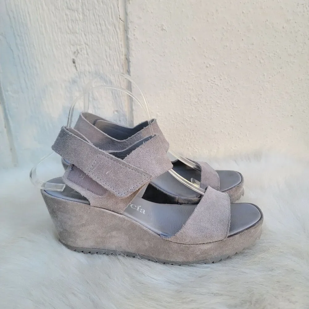 Pedro Garcia Suede Grey Platform Wedges Size 9.5 Made In Spain